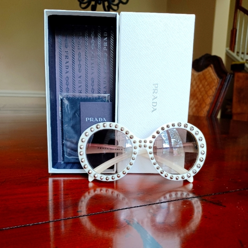 Prada Women's White Studded Round Sunglasses